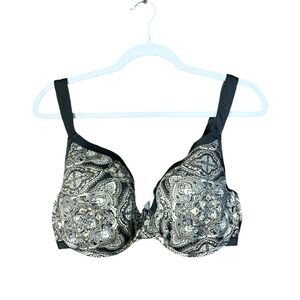 Cacique Black & White Paisley Adjustable Underwire Padded Bra Women's Size 38DDD